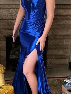 Sherri Hill Royal Blue Satin Prom Gown Size 4
